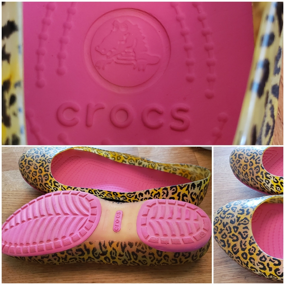 CROCS funky hot pink and leopard ballet flats